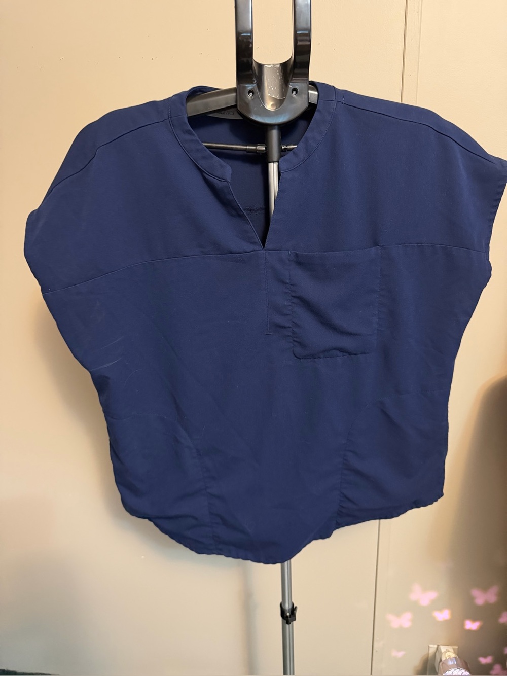 Fabletics Navy Blue Modern Mandarin Collar Scrub Top Size L Large